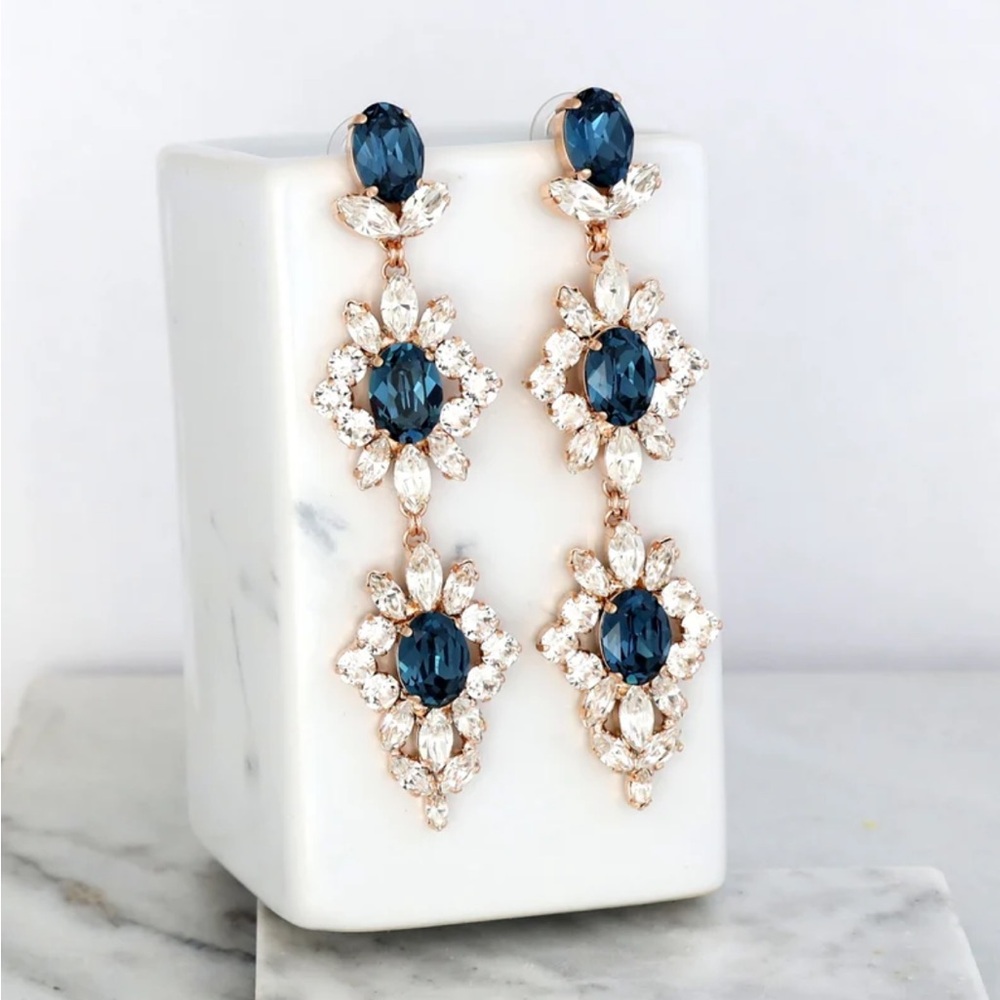 Elegant Blue and Rose Gold Drop Earrings